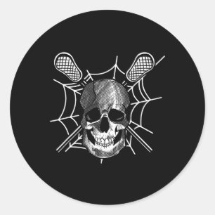 Pegatina Redonda Lacrosse Skull Lazy Halloween Costume Skeleton Cro
