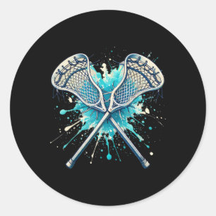 Pegatina Redonda Lacrosse Splash Player Crossed Sticks Lacrosse Boy