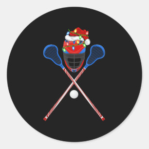 Pegatina Redonda Lacrosse Sports Lover Xmas Santa Hat Lacrosse Chri