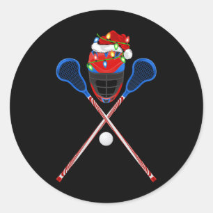 Pegatina Redonda Lacrosse Sports Lover Xmas Santa Hat Lacrosse Chri