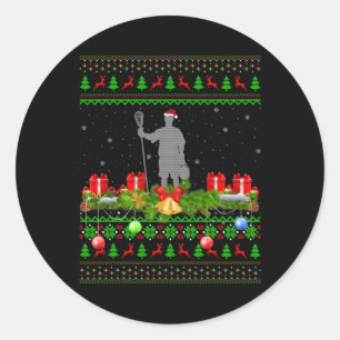 Pegatina Redonda Lacrosse Sports Lover Xmas Santa Ugly Lacrosse Chr