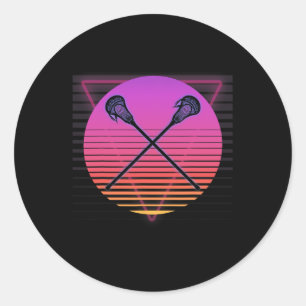 Pegatina Redonda Lacrosse Stick Retro Vaporwave Vintage 70s 80s 90s
