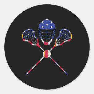 Pegatina Redonda Lacrosse Stick Us Flag Lax Player Lacrosse
