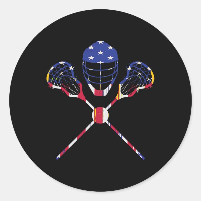 Pegatina Redonda Lacrosse Stick Us Flag Lax Player Lacrosse (Anverso)