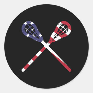 Pegatina Redonda Lacrosse Sticks Bandera Estadounidense Vintage Pat
