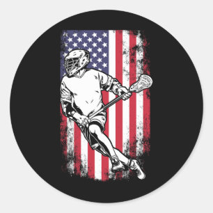 Pegatina Redonda Lacrosse Us Flag