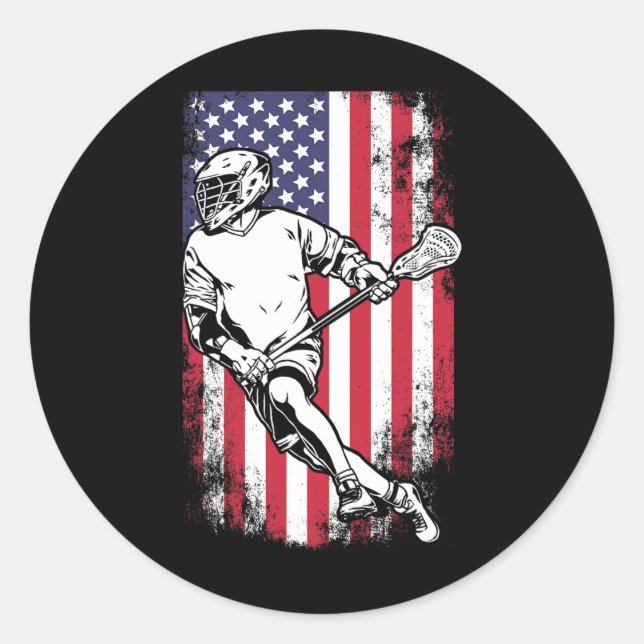 Pegatina Redonda Lacrosse Us Flag (Anverso)