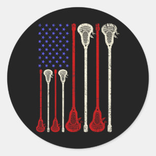 Pegatina Redonda Lacrosse Usa Bandera Estadounidense Lax Sticks
