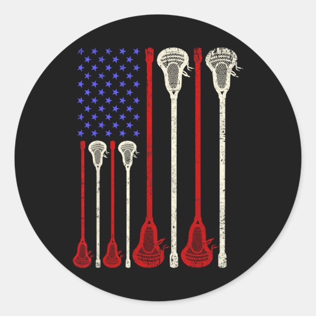 Pegatina Redonda Lacrosse Usa Bandera Estadounidense Lax Sticks (Anverso)