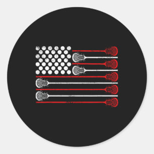 Pegatina Redonda Lacrosse Usa Bandera Lax