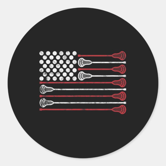Pegatina Redonda Lacrosse USA Flag Lax  (Anverso)