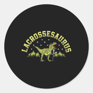 Pegatina Redonda Lacrossesaurus Jugador de Lacrosse Amante del Depo