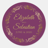 Lacy Gold Filigree Elegant Cassis Boda Púrpura