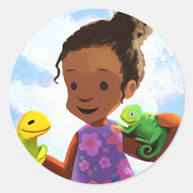 Pegatina Redonda Ladi, Liz y Cam: 3 amigos juntos (Anverso)