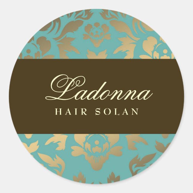 Pegatina Redonda Ladonna Damask Brown Topaz (Anverso)