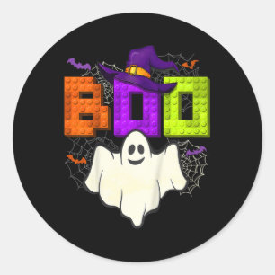 Pegatina Redonda Ladrillos de construcción Boo Halloween Ghost Witc