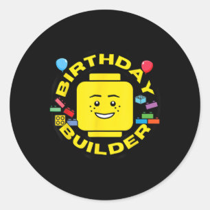Pegatina Redonda Ladrillos de Construcción Figura de Cumpleaños Blo