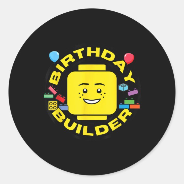 Pegatina Redonda Ladrillos de Construcción Figura de Cumpleaños Blo (Anverso)