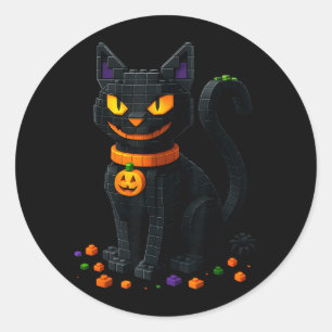 Pegatina Redonda Ladrillos de gato retro Halloween gato negro