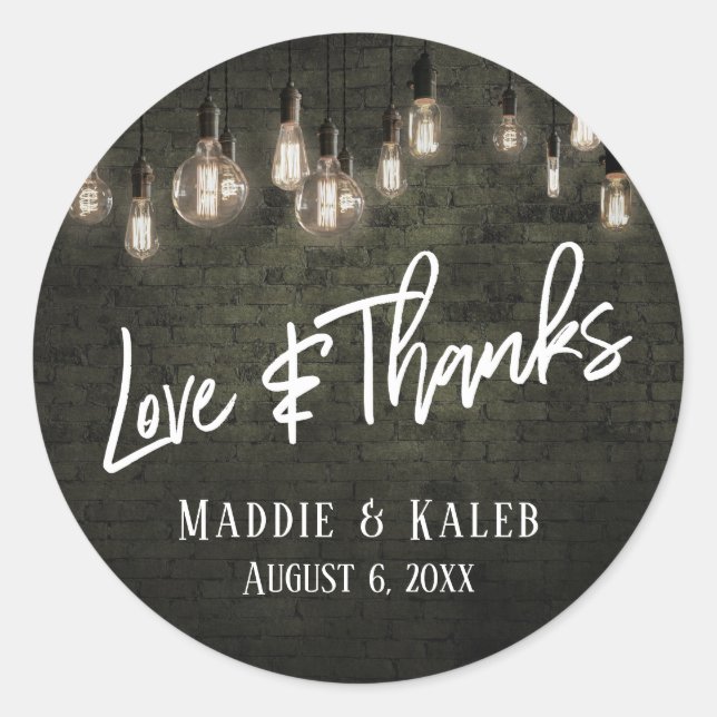 Pegatina Redonda Ladrillos grises oscuros Edison ilumina amor y gra (Anverso)