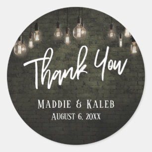 Pegatina Redonda Ladrillos industriales audaces con luz Edison Grac