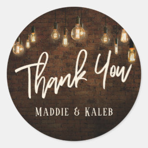 Pegatina Redonda Ladrillos industriales, luces de édison antiguas 