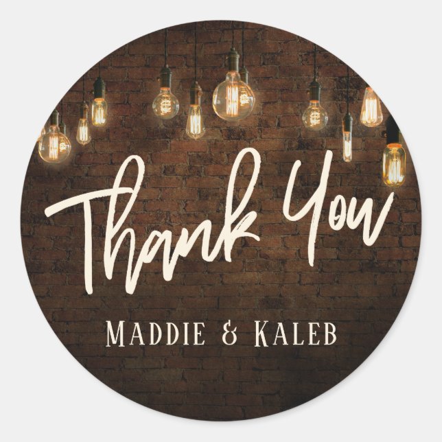 Pegatina Redonda Ladrillos industriales, luces de édison antiguas g (Anverso)