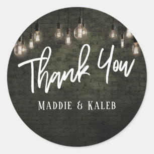 Pegatina Redonda Ladrillos Industriales Negros con Luces Edison Gra