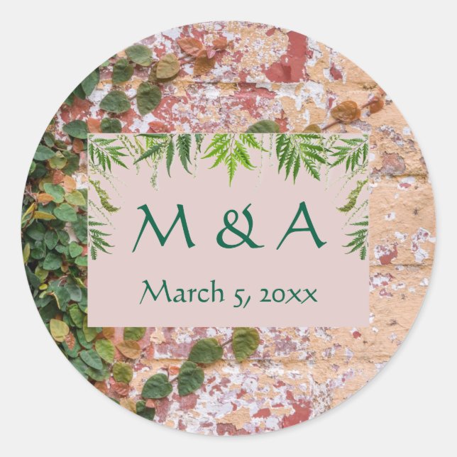 Pegatina Redonda Ladrillos pintados Green Ivy Boda (Anverso)