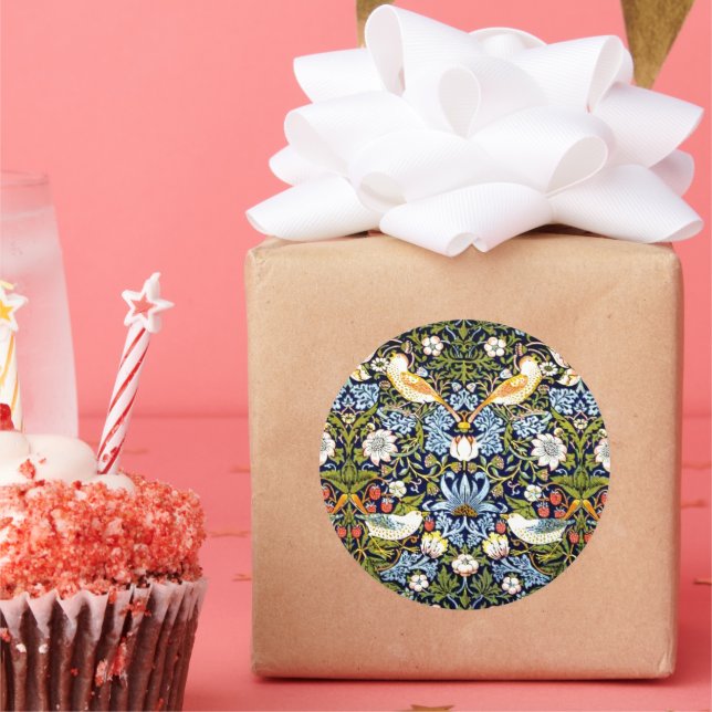 Pegatina Redonda Ladrón de fresa por William Morris (Fiesta)