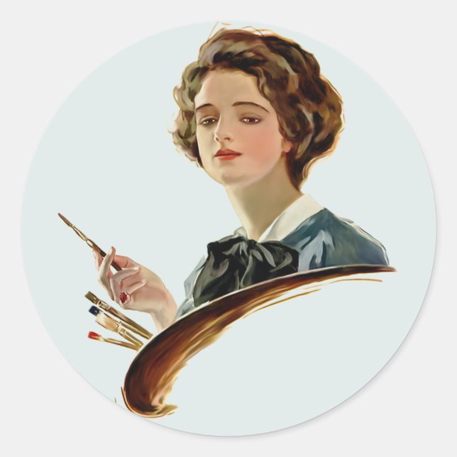 Pegatina Redonda Lady Artist (Anverso)