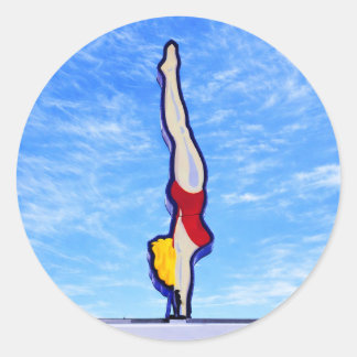 Pegatina Redonda Lady Diver,  Red Bathing Suit, Vintage Neon Sign, 