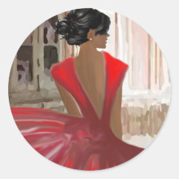 Pegatina Redonda Lady en rojo