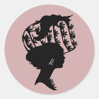 Pegatina Redonda Lady en un Bonnet 9 Rubor Pink AH2010