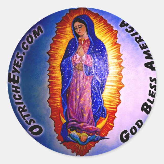 Pegatina Redonda Lady Guadalupe Blessing (Anverso)