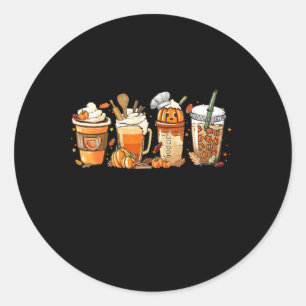 Pegatina Redonda Lady Happy Fall Coffee Pumpkin Latte Acción de Gra