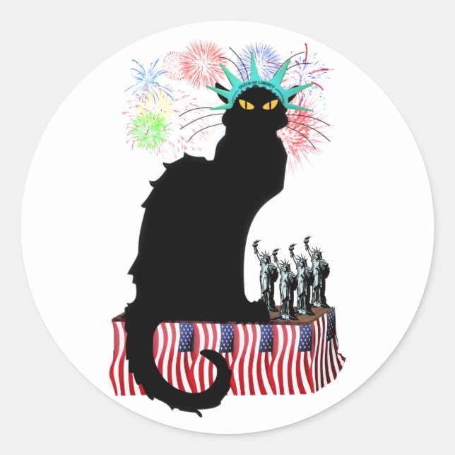 Pegatina Redonda Lady Liberty - Patriotic Le Chat Noir (Anverso)