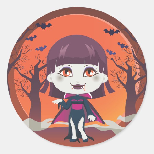 Pegatina Redonda Lady Vampire (Anverso)