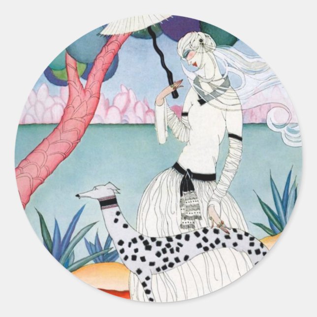 Pegatina Redonda Lady with Dalmatian Dog - Helen Dryden (Anverso)