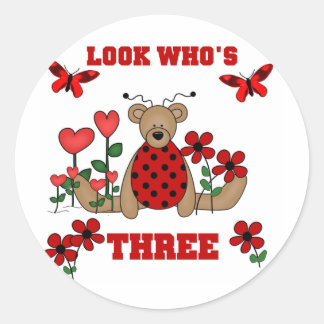 Pegatina Redonda Ladybug Bear 3 camisetas de cumpleaños