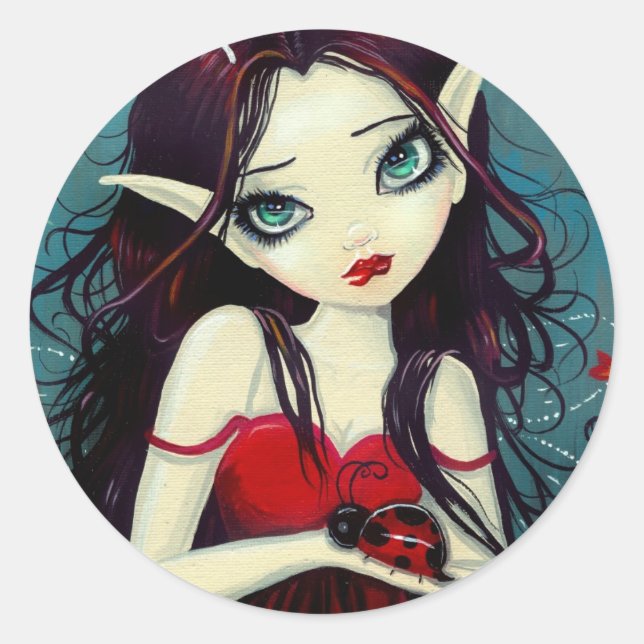 Pegatina Redonda Ladybug Big Eye Fairy Art (Anverso)
