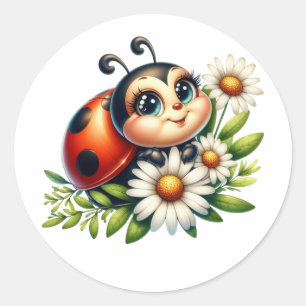Pegatina Redonda Ladybug de acuarela