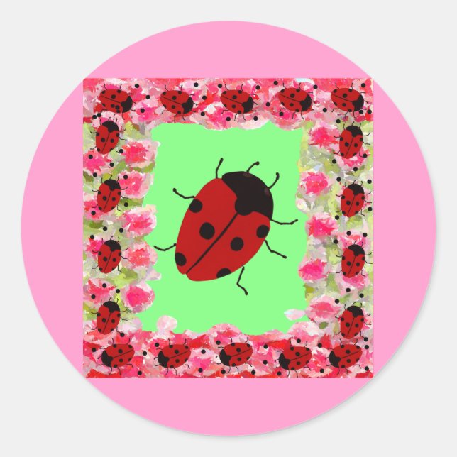 Pegatina Redonda Ladybug de Pascua (Anverso)