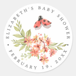 Pegatina Redonda Ladybug Floral | Primavera Baby Shower Favor