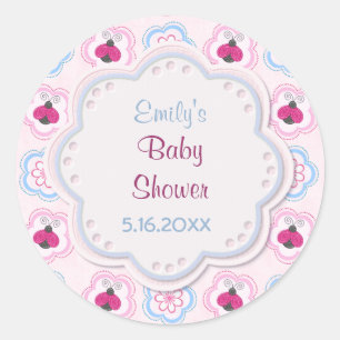 Pegatina Redonda Ladybug Flowers Baby Shower - Personalizar