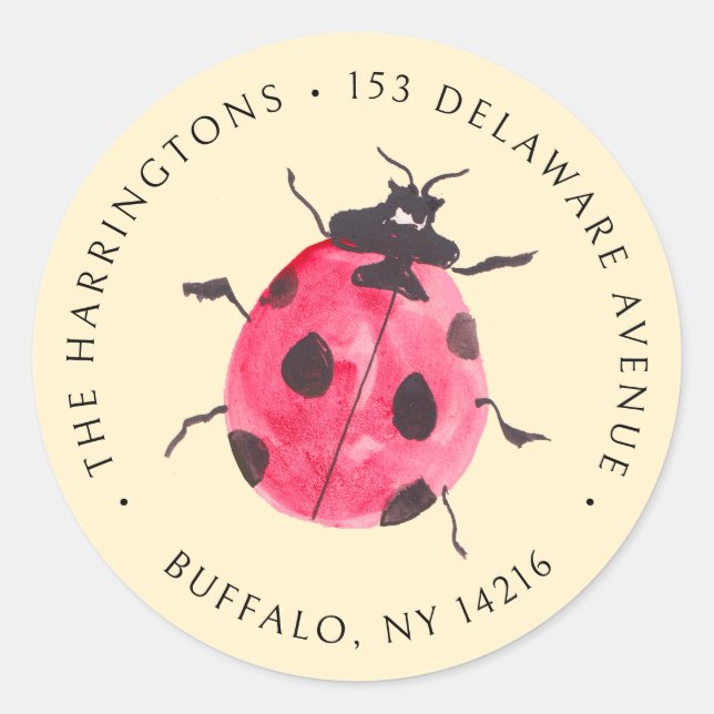 Pegatina Redonda Ladybug Hand-Drawn Buttercream Return Address (Anverso)