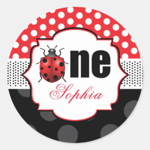 Pegatina Redonda Ladybug One Birday Personalizado
