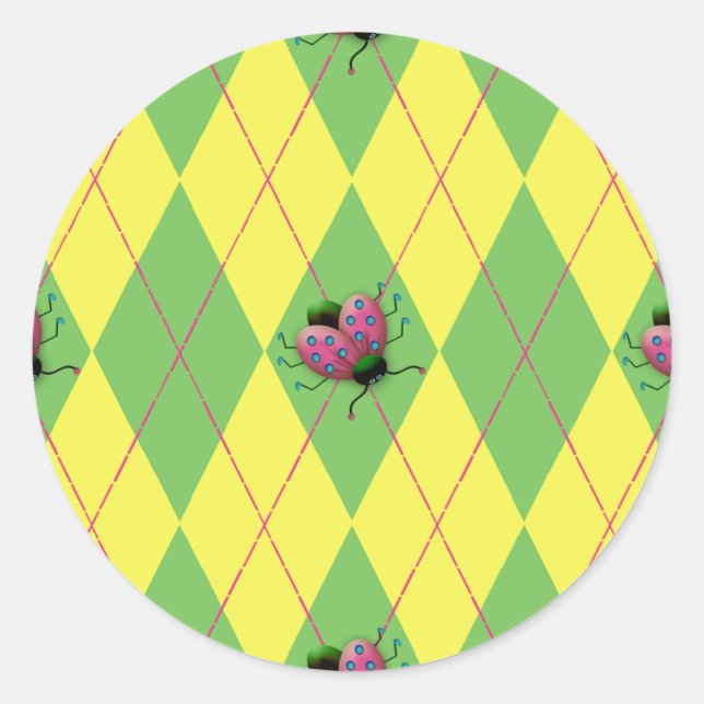Pegatina Redonda Ladybug Verde y Amarillo (Anverso)