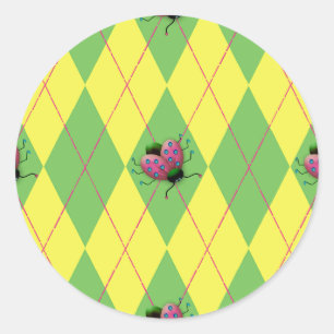 Pegatina Redonda Ladybug Verde y Amarillo