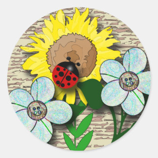 Pegatina Redonda Ladybug y Sunflower